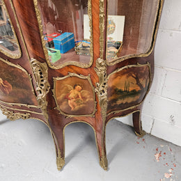Rare Rosewood Vitrine With Stunning Hand Painted Panels & Gilt Bronze Ormolu trim
