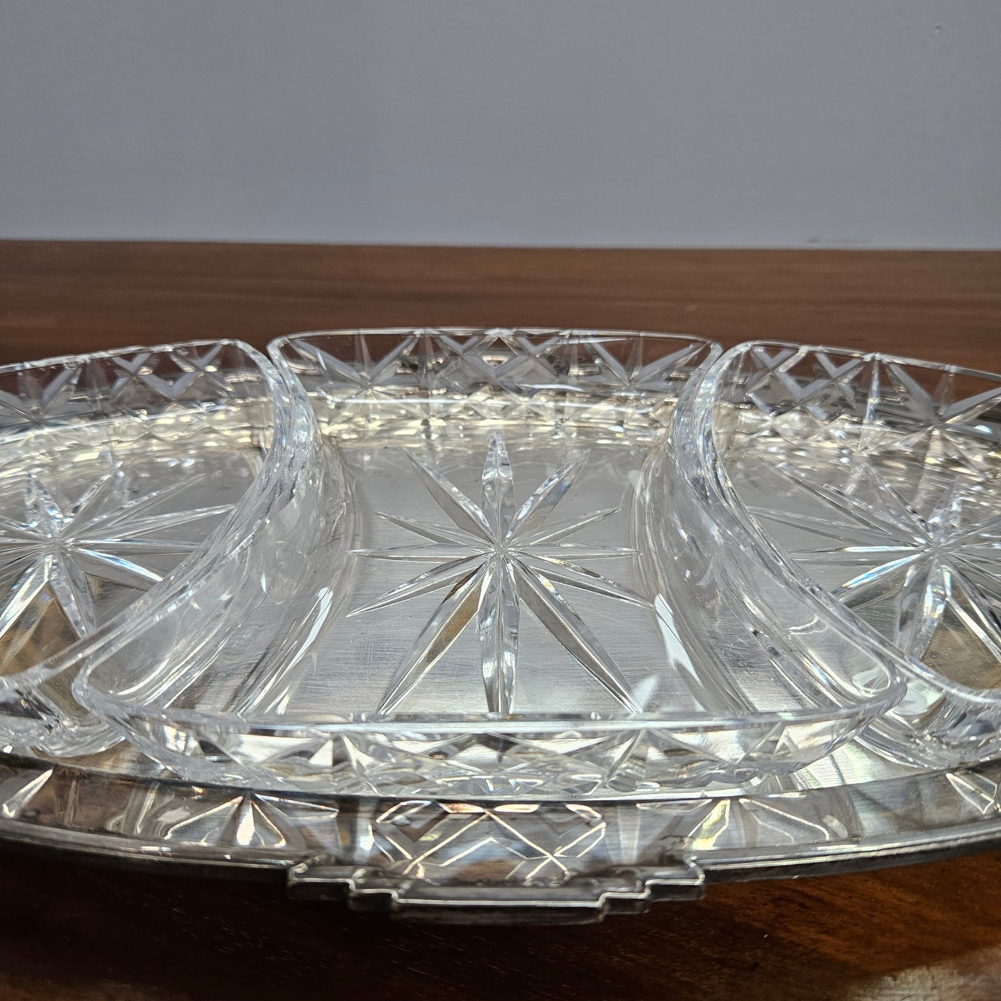Hardy Brothers EPNS Silver Tray & Cut Crystal Dividers