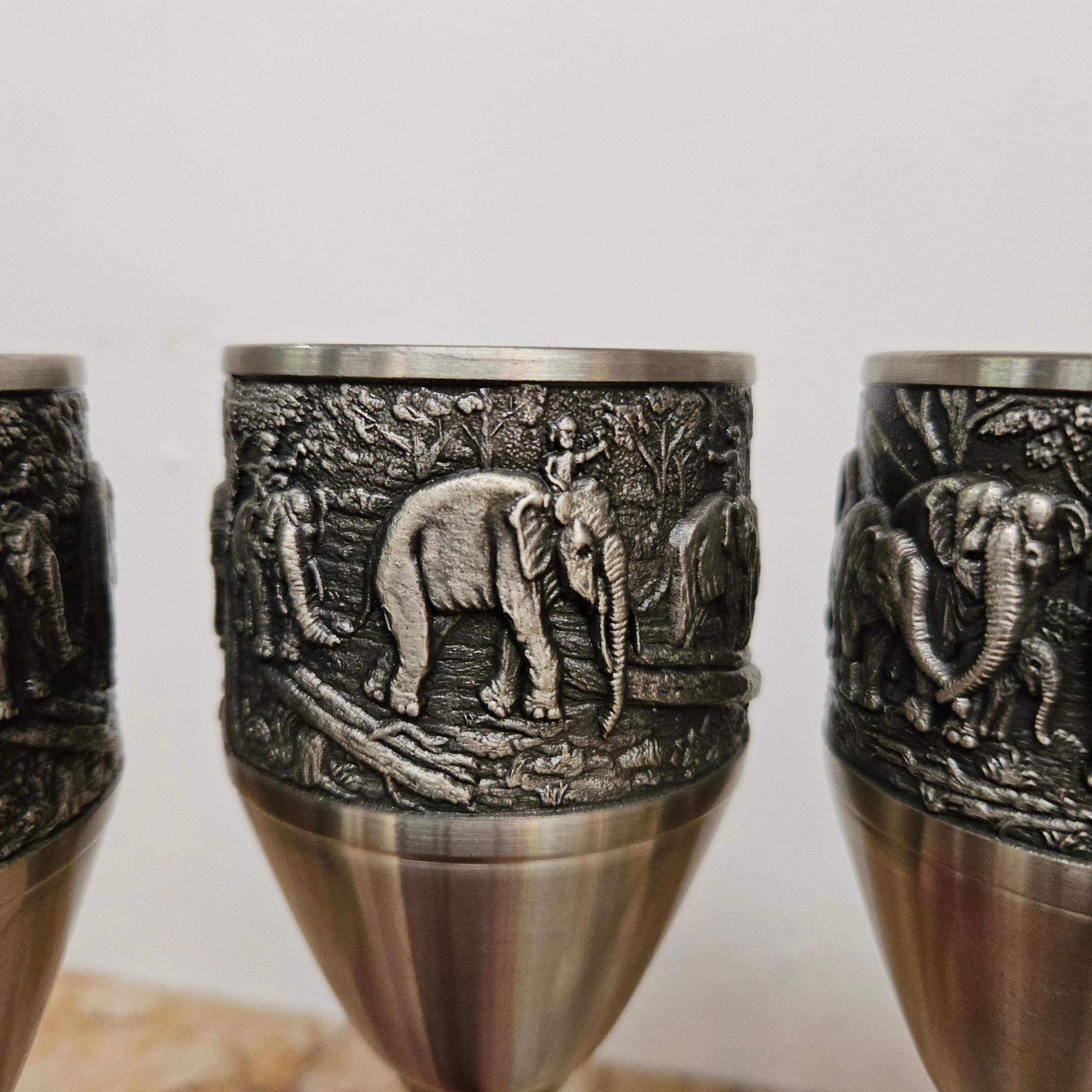 Vintage Pewter Elephants Goblets Set of Four | Antique & Vintage | Moonee Ponds Antiques | Australia Wide Delivery
