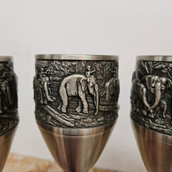 Vintage Pewter Elephants Goblets Set of Four | Antique & Vintage | Moonee Ponds Antiques | Australia Wide Delivery