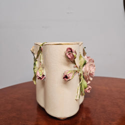 Victorian Pink Rose Pottery Flower Vase