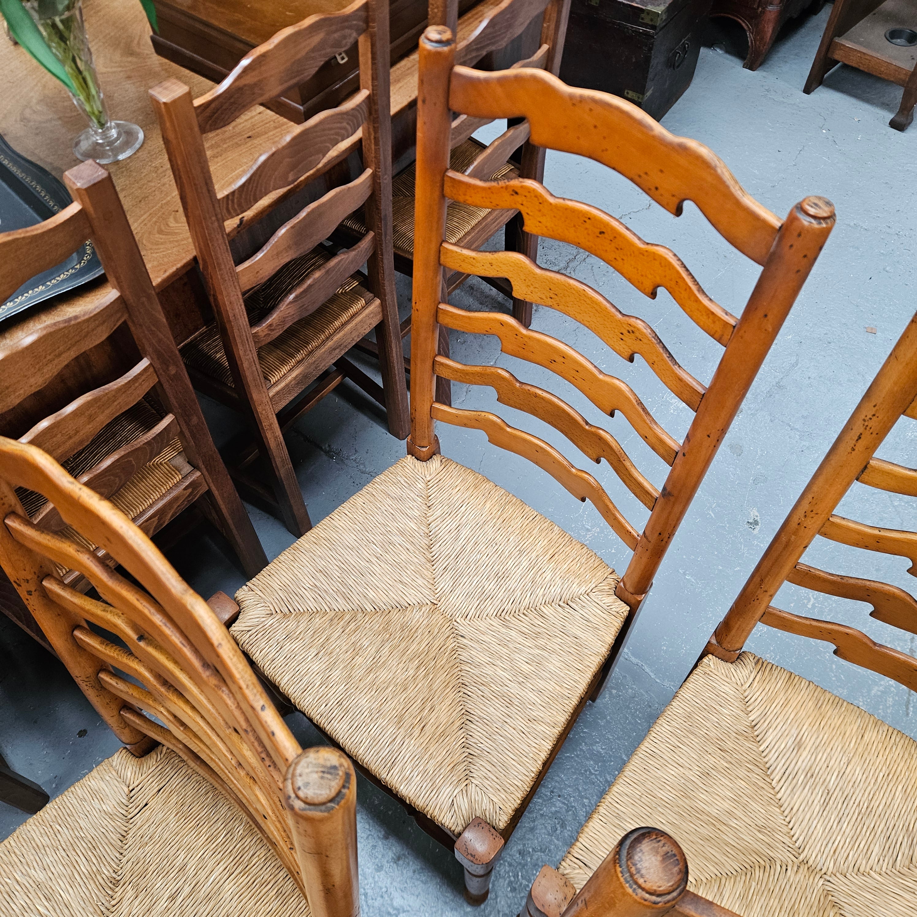Vintage Set of 8 Beech Wood Ladderback Rush Seated Dining Chairs | Antique & Vintage | Moonee Ponds Antiques | Australia Wide Delivery