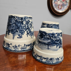 Vintage Set of Three Blue & White Planters