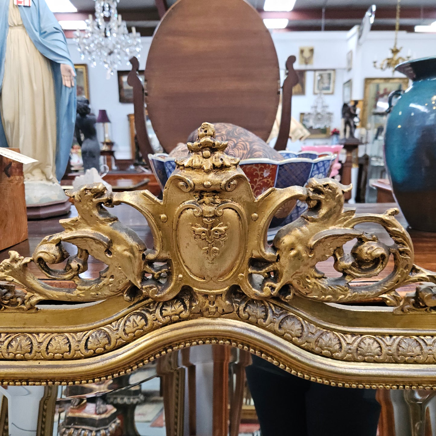 Napoleon III Style French Gilt & Floral Decorated Bevelled Mirror