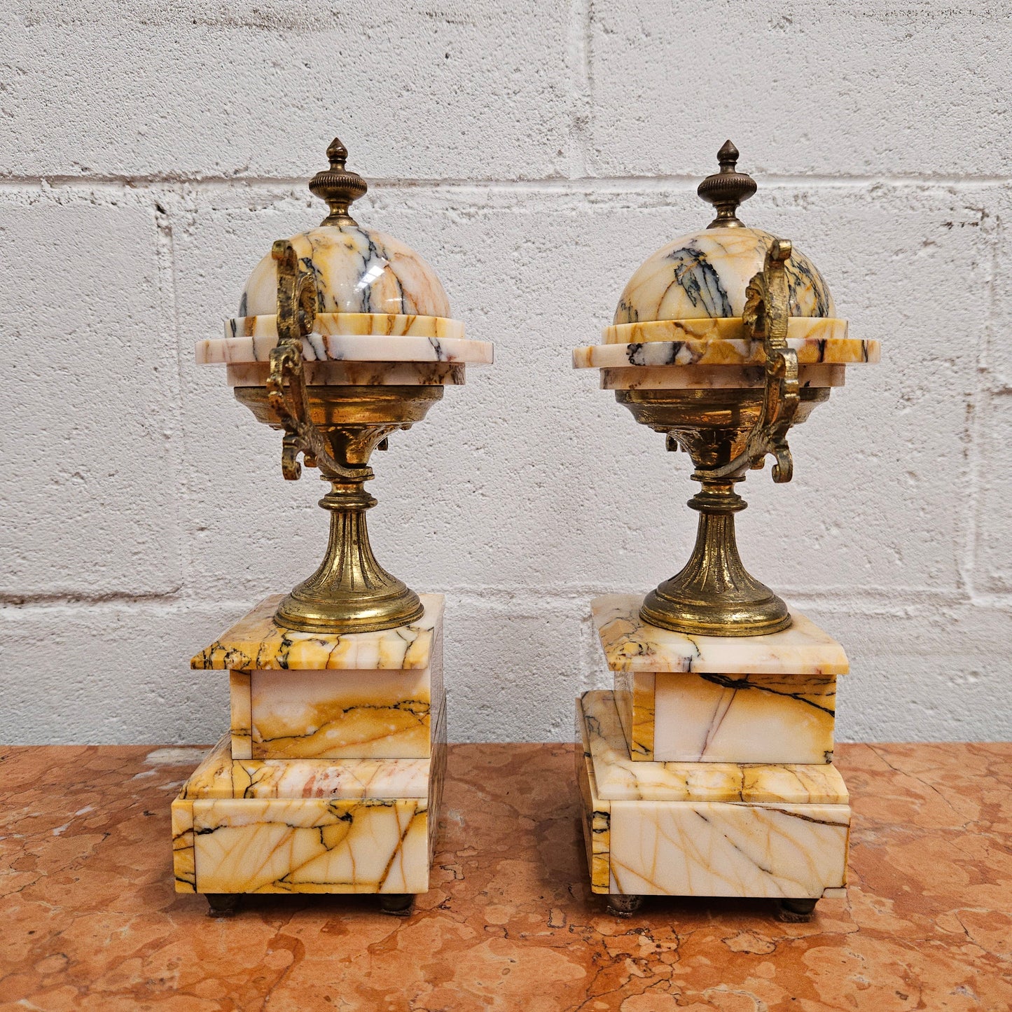 Elegant French Marble & Gilt Brass Cassolettes