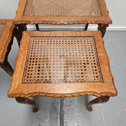 French Oak Three Piece Nest of Tables With Cane Inserts | Antique & Vintage | Moonee Ponds Antiques | Australia Wide Delivery