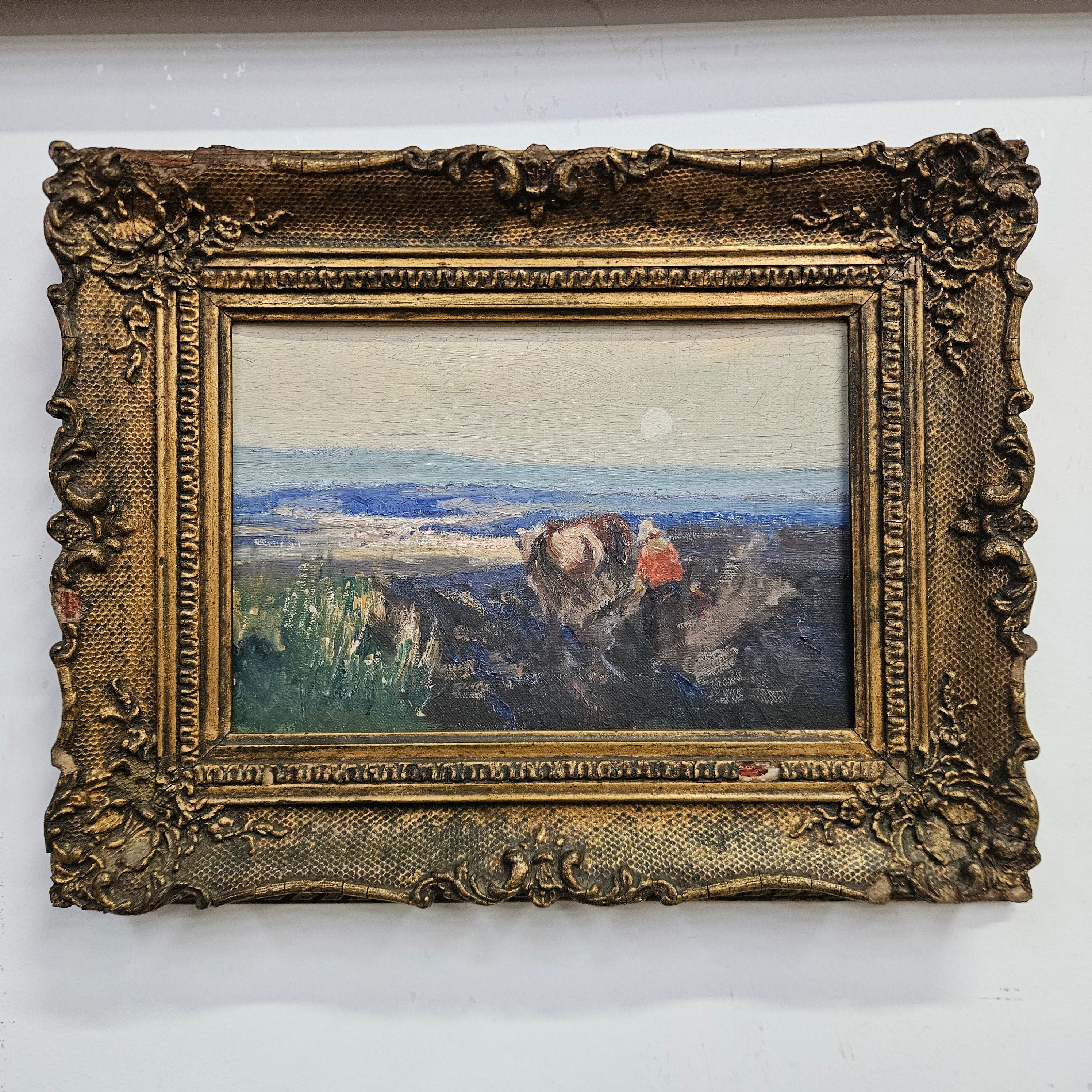 Oil on board by John Banks 'Ploughing the Fields'