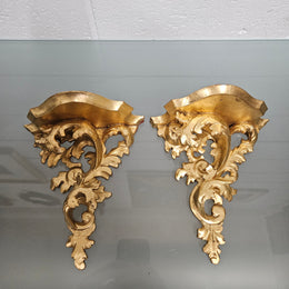 Pair Of Gilt & Wood Carved Wall Shelf Brackets