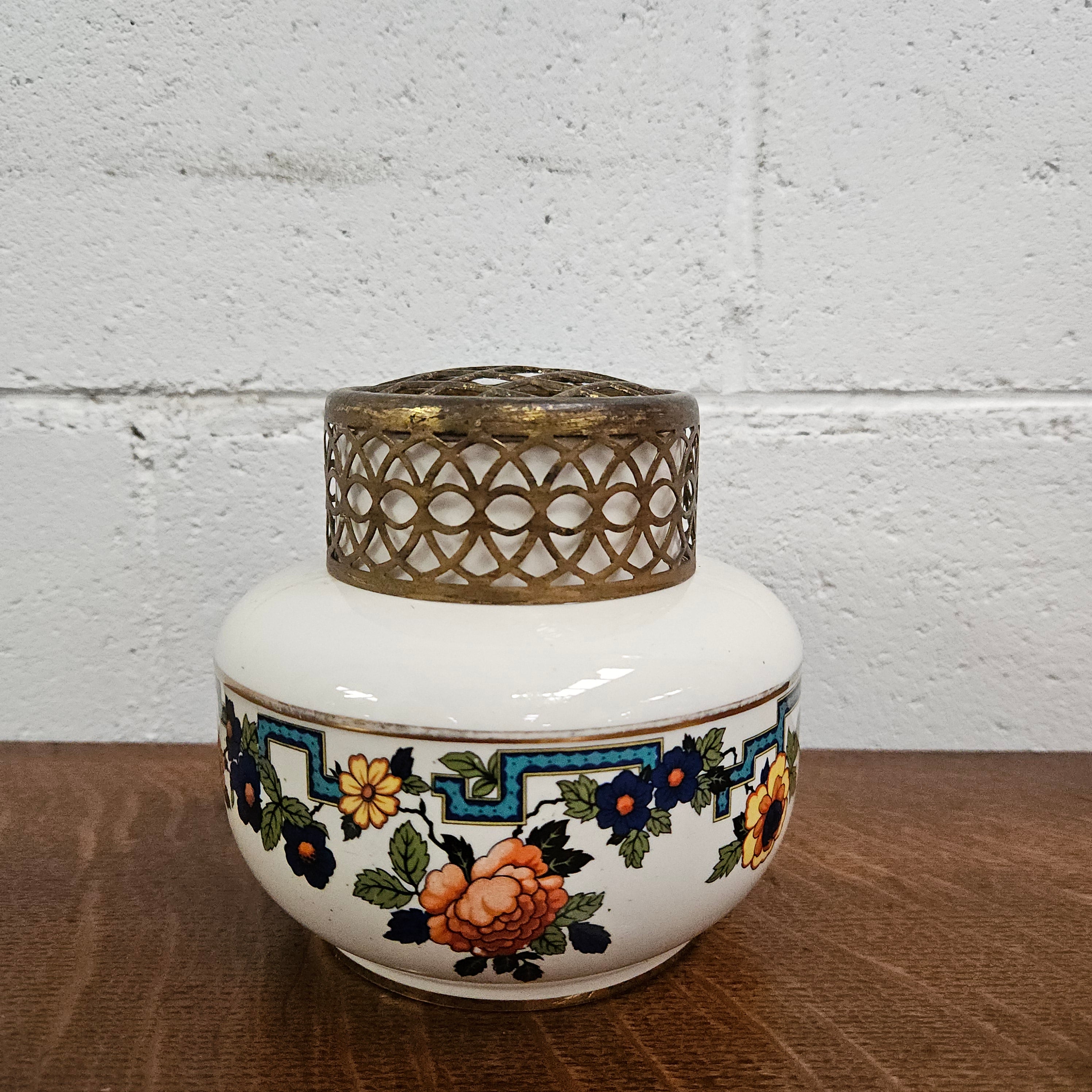 Falcon Ware Vase & Metal Floral Frog Top | Antique & Vintage | Moonee Ponds Antiques | Australia Wide Delivery