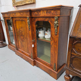 Outstanding Burr Walnut & Marquetry Antique Bookcase Credenza