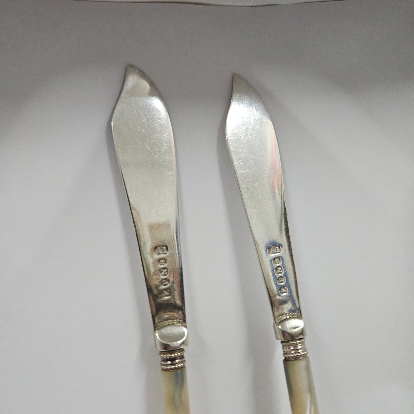 Pair Antique Mother Of Pearl & Silver Plate Butter Knives