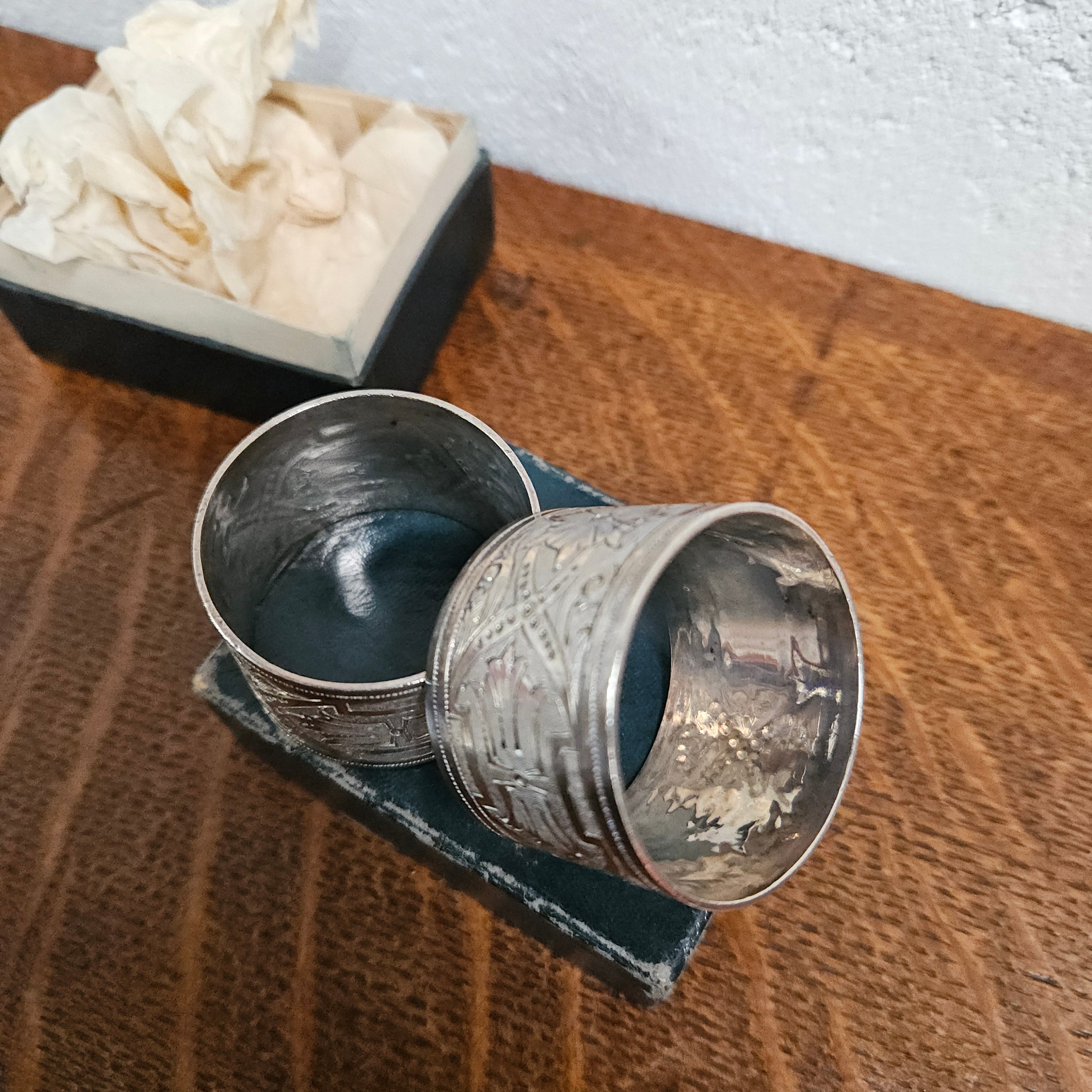 Pair Antique Engraved Silver Plated Serviette Rings | Antique & Vintage | Moonee Ponds Antiques | Australia Wide Delivery
