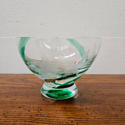 Caitness Green Swirl & Etched Glass Vase | Antique & Vintage | Moonee Ponds Antiques | Australia Wide Delivery