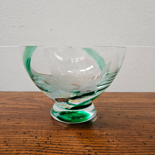 Caitness Green Swirl & Etched Glass Vase