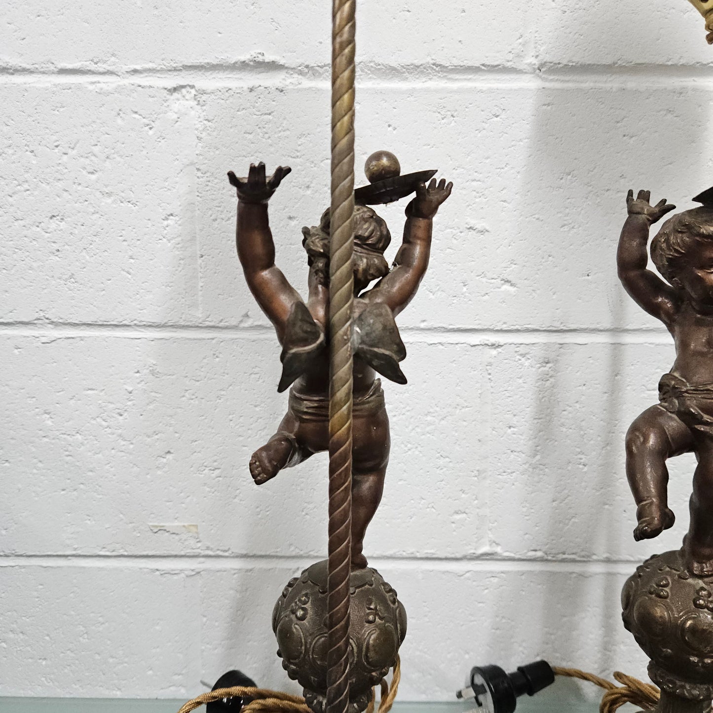 Antique Pair of Decorative Cherub Table Lamps