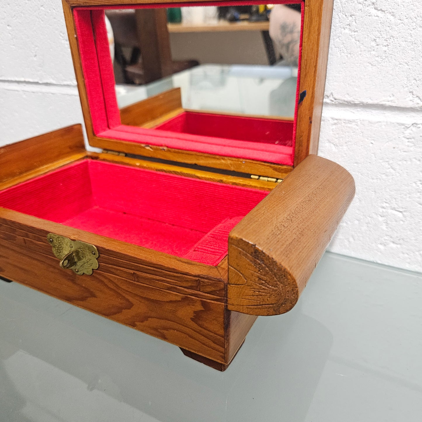 Vintage Miniature Camphorwood Carved Jewellery Box