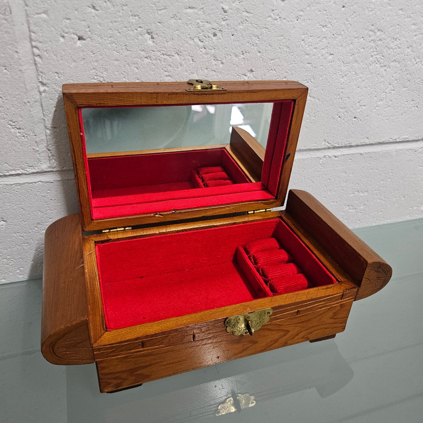 Vintage Miniature Camphorwood Carved Jewellery Box