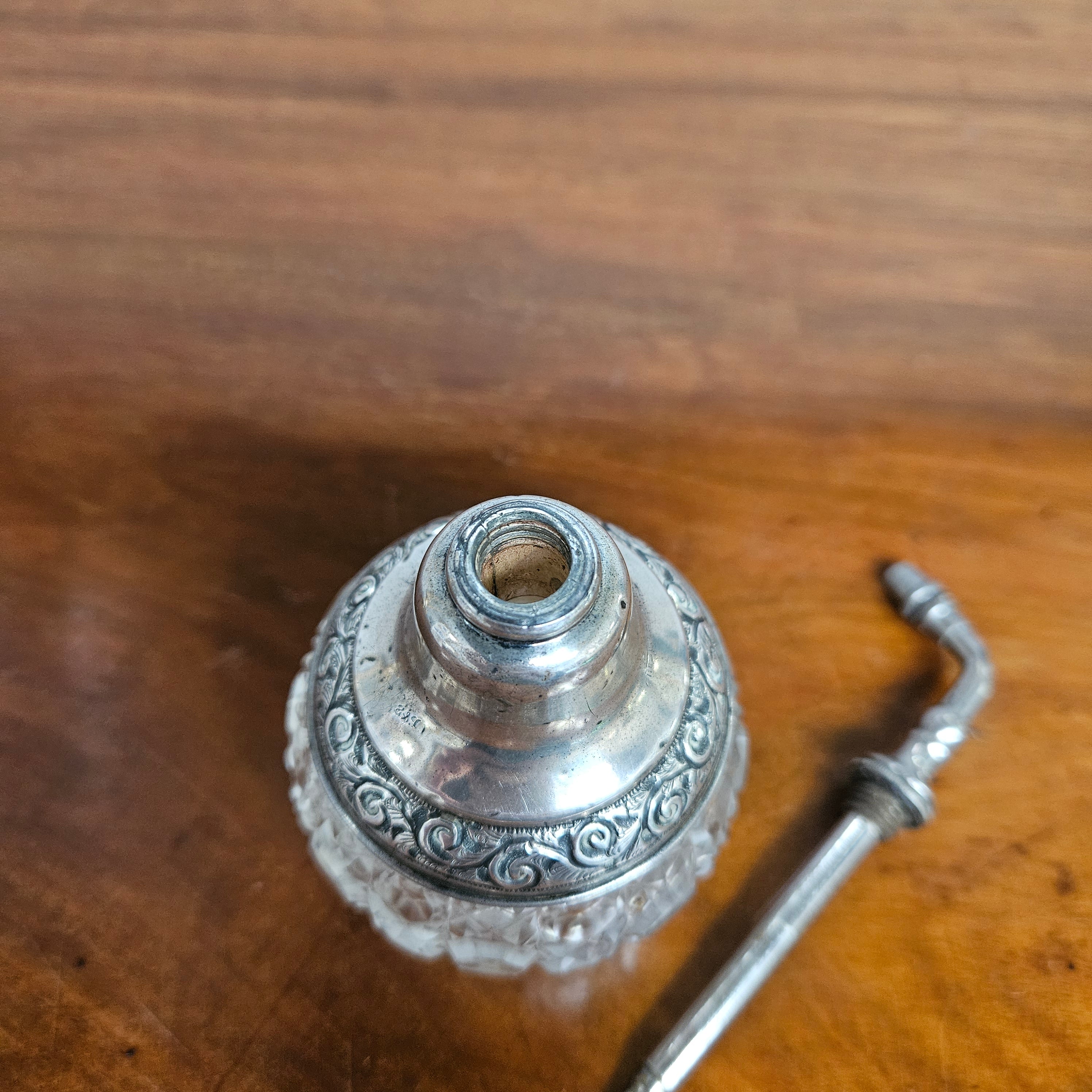 Victorian Sterling Silver & Hobnail Glass Pump Perfume Bottle | Antique & Vintage | Moonee Ponds Antiques | Australia Wide