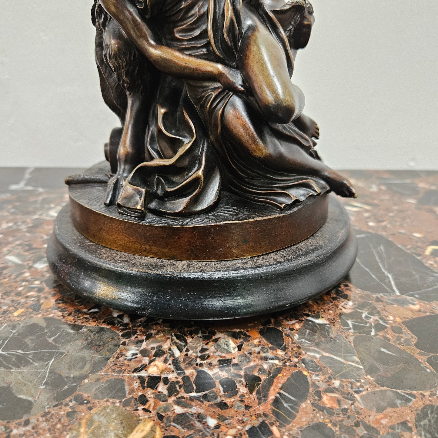 Early 19th Century Dark Brown Patinated Bronze Statue of a Nymph & Satyr After Clodion