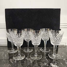 6 Waterford Stemmed Cut Crystal Wine Glasses In The Alana Pattern