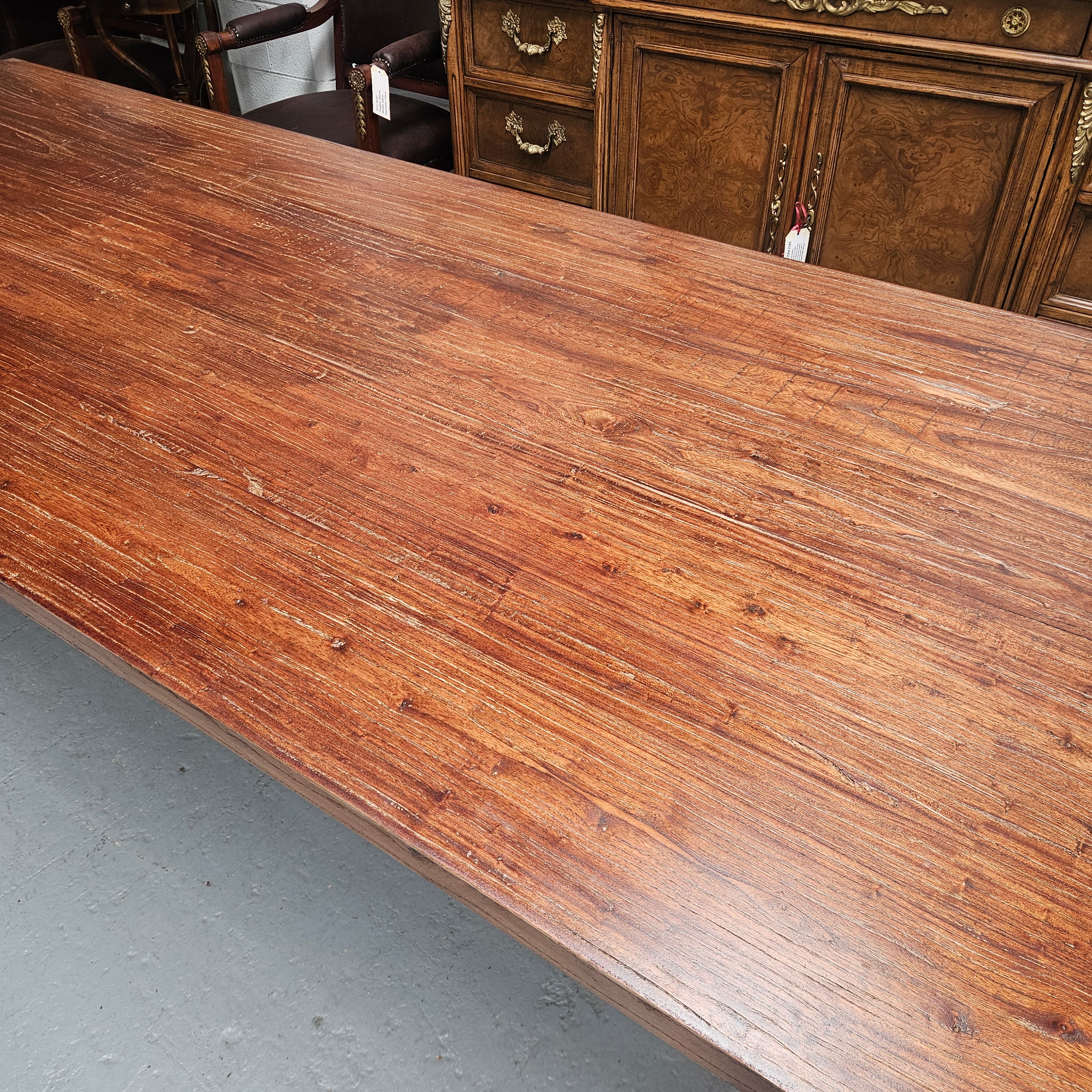3 Meter Vintage Reclaimed Elm Top Farmhouse Style Dining Table | Antique & Vintage | Moonee Ponds Antiques | Australia Wide