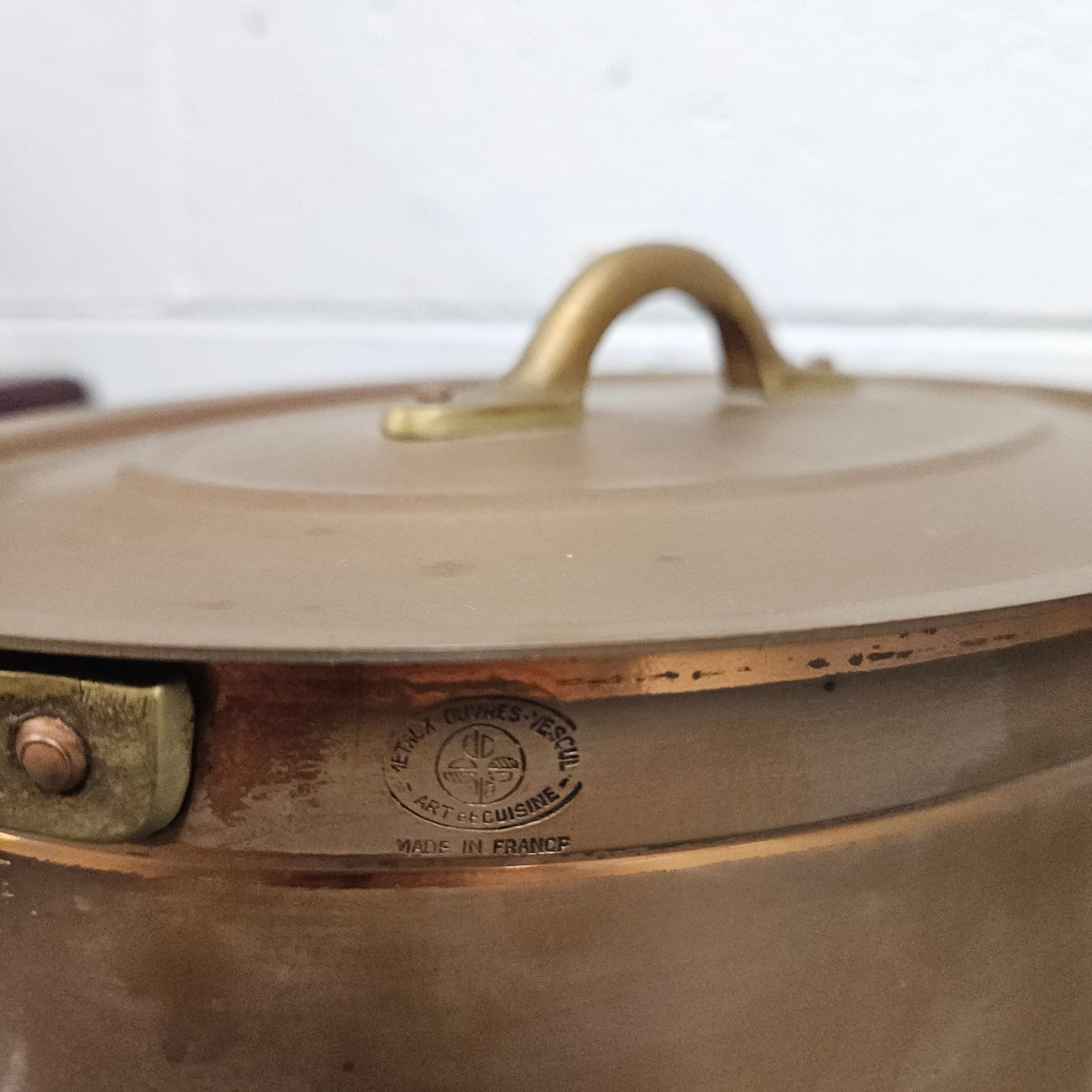 Antique Large Brass Handled & Copper Tin Lined Pot