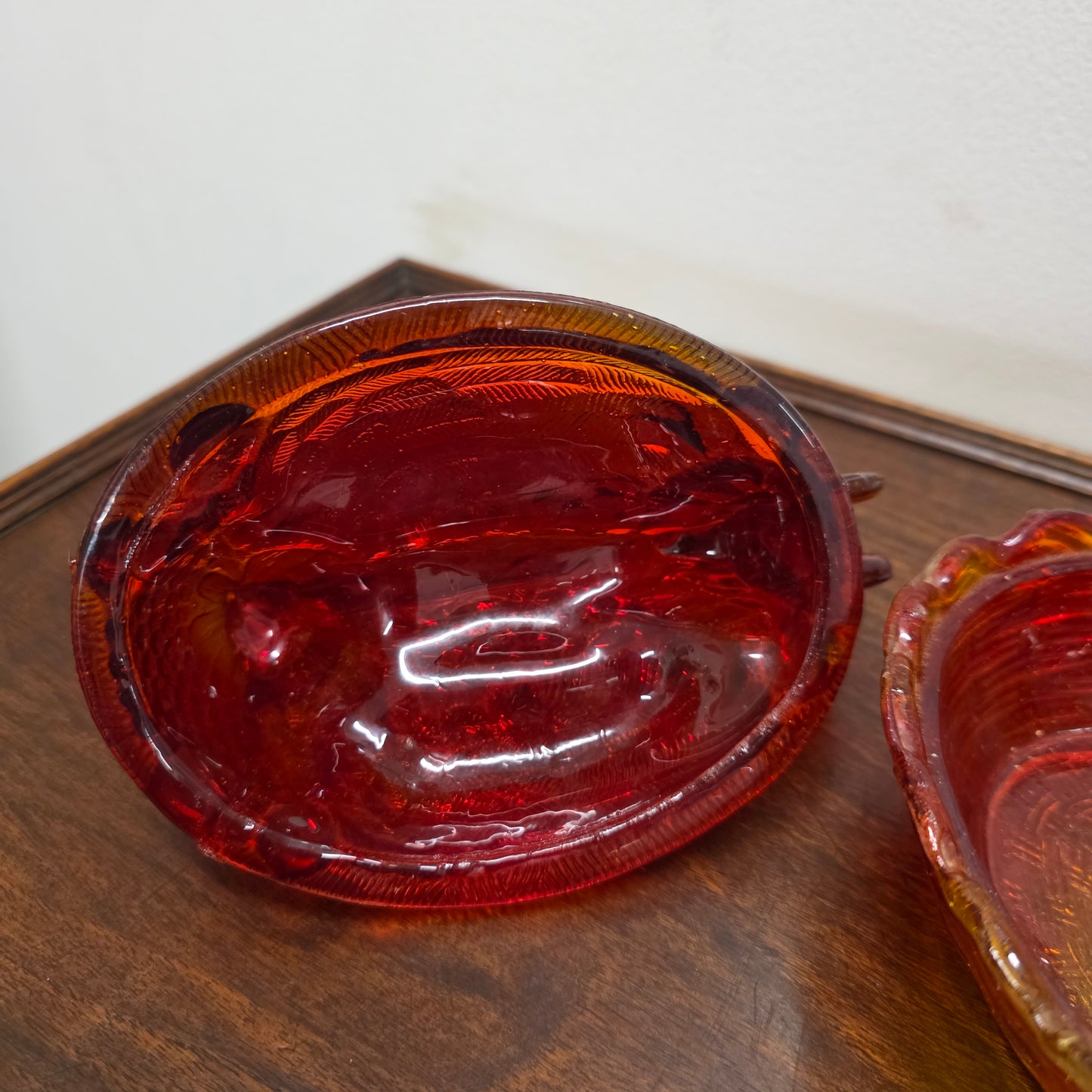 Vintage Amberina Glass Hen on Nest