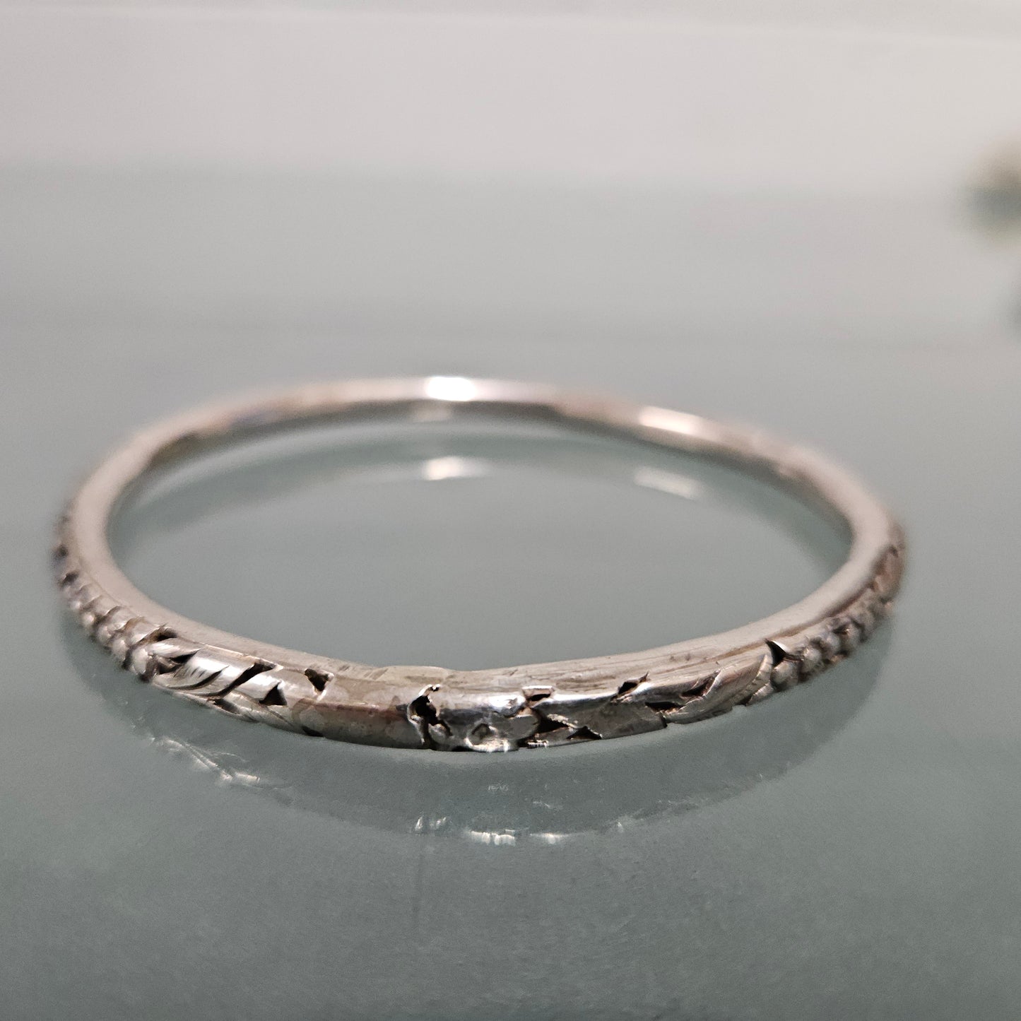 Antique Decorated And Pierced Silver Bangle