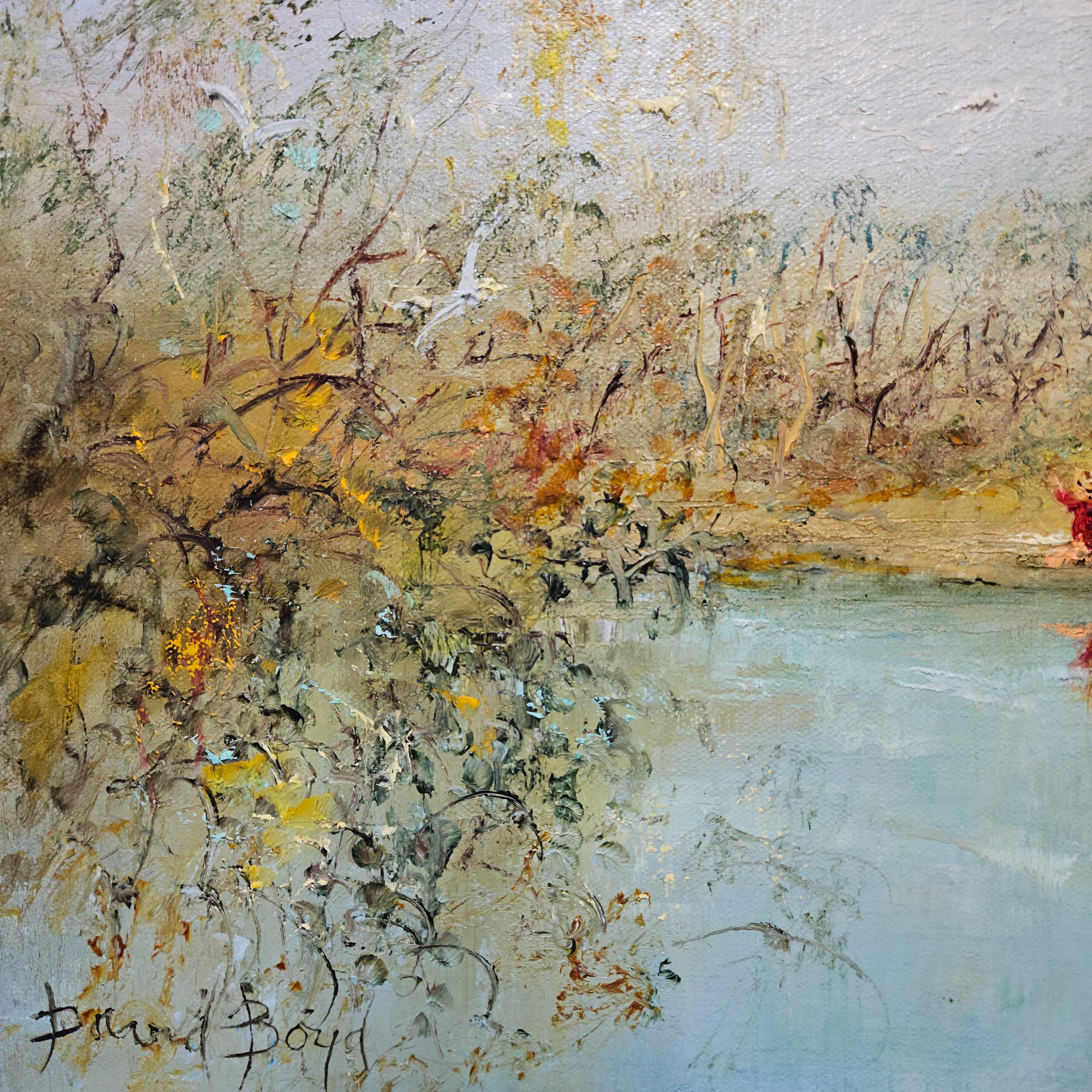 David Boyd Oil on Canvas "Children playing by the River with Birds" | Antique & Vintage | Moonee Ponds Antiques | Australia Wide Delivery