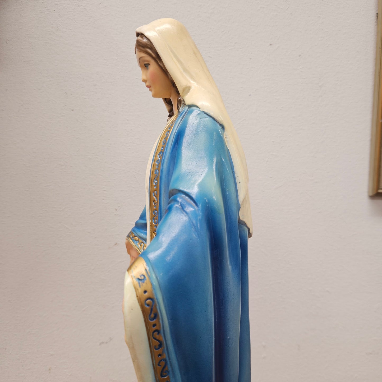 Vintage Hand-Painted Plaster Statue of Our Lady Mary