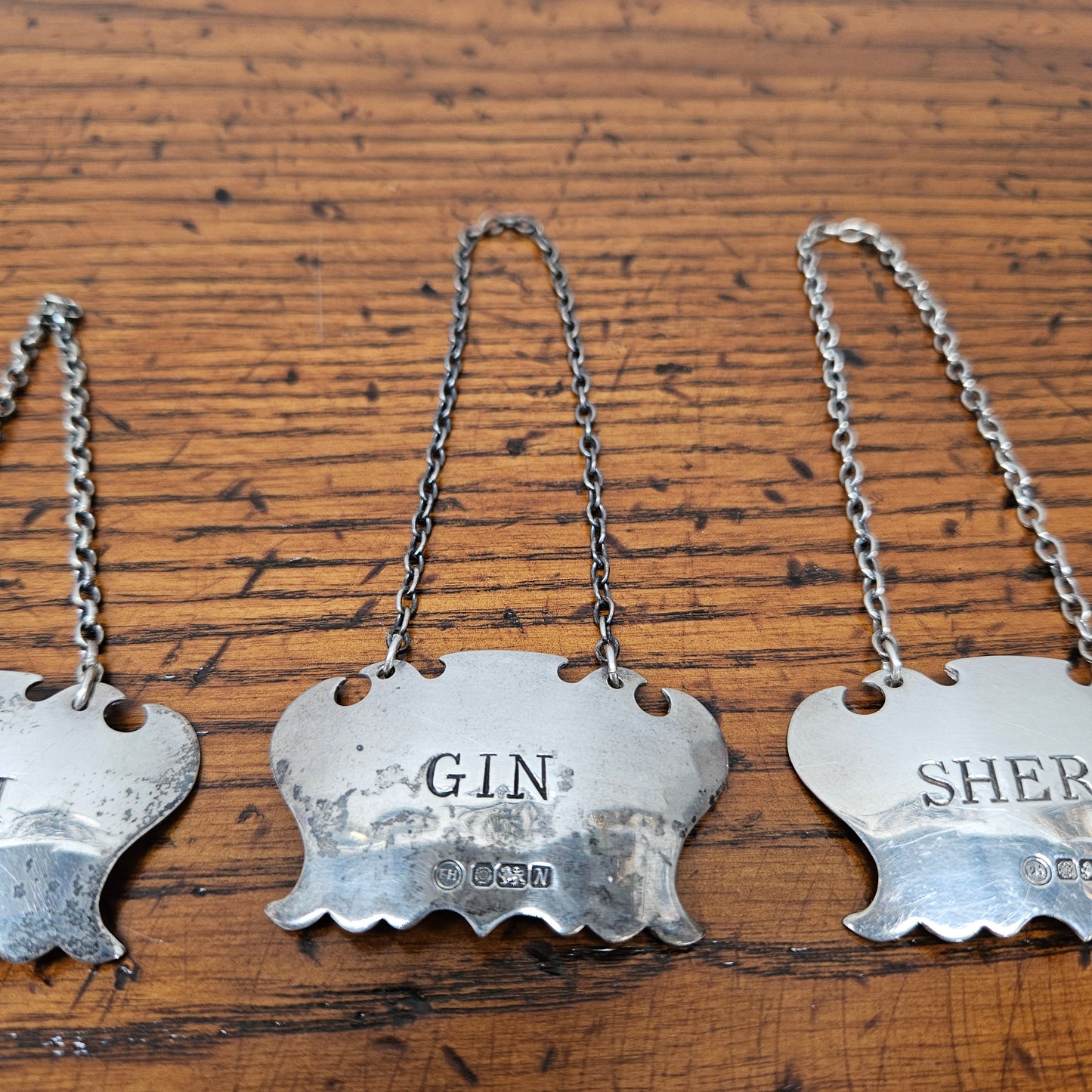 Set of Four Vintage Silver Decanter Labels