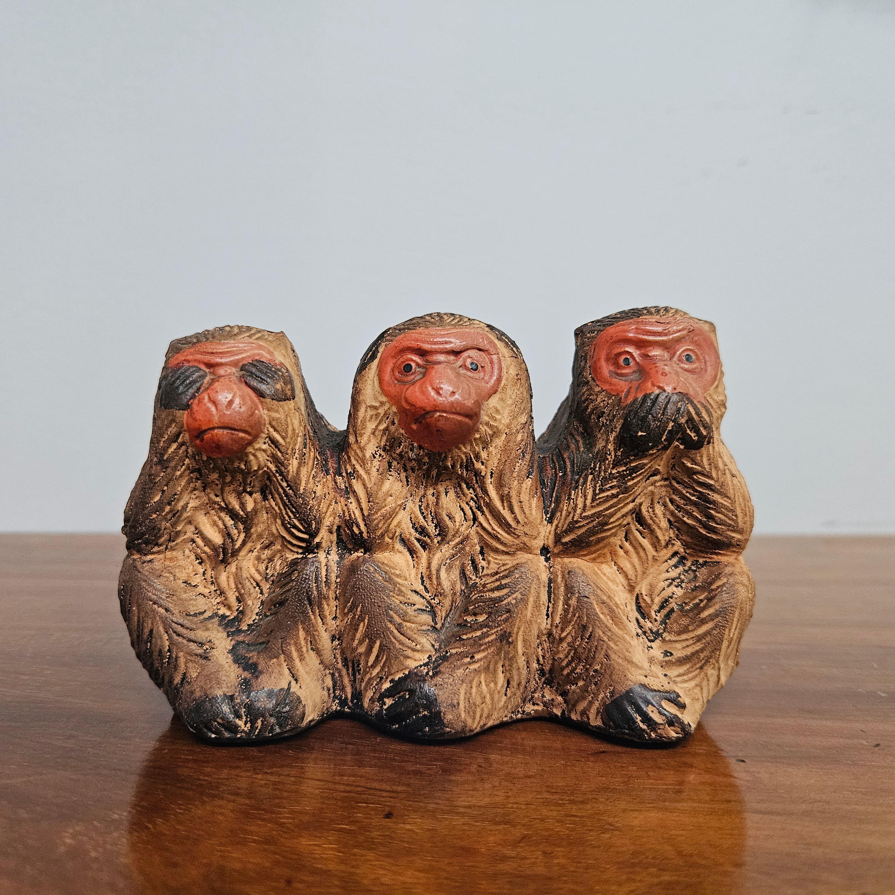 Vintage Terracotta Three Wise Monkeys Figure