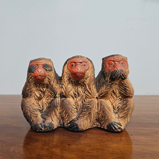 Vintage Terracotta Three Wise Monkeys Figure