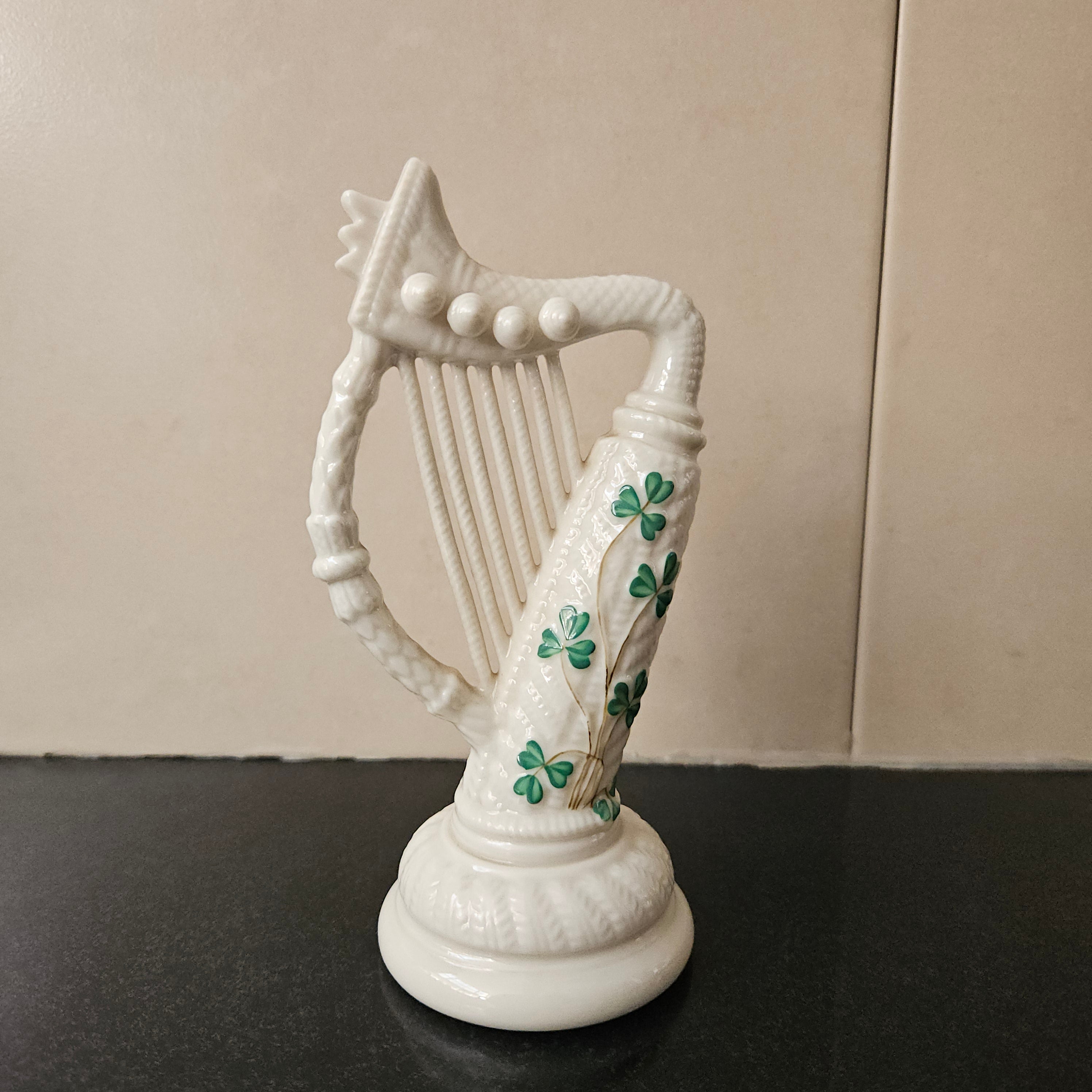 Stunning Belleek Harp with Shamrock Pattern | Antique & Vintage | Moonee Ponds Antiques | Australia Wide Delivery