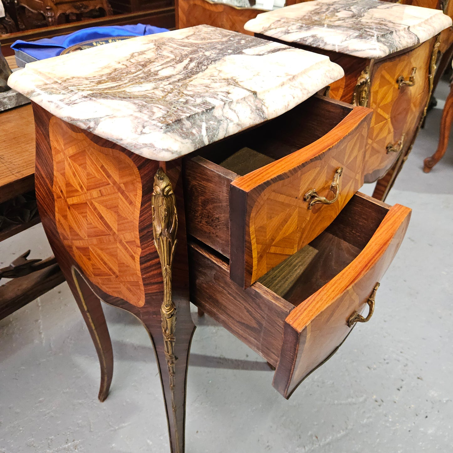 Louis XV Style Miniature Commode Marble Top Bedsides