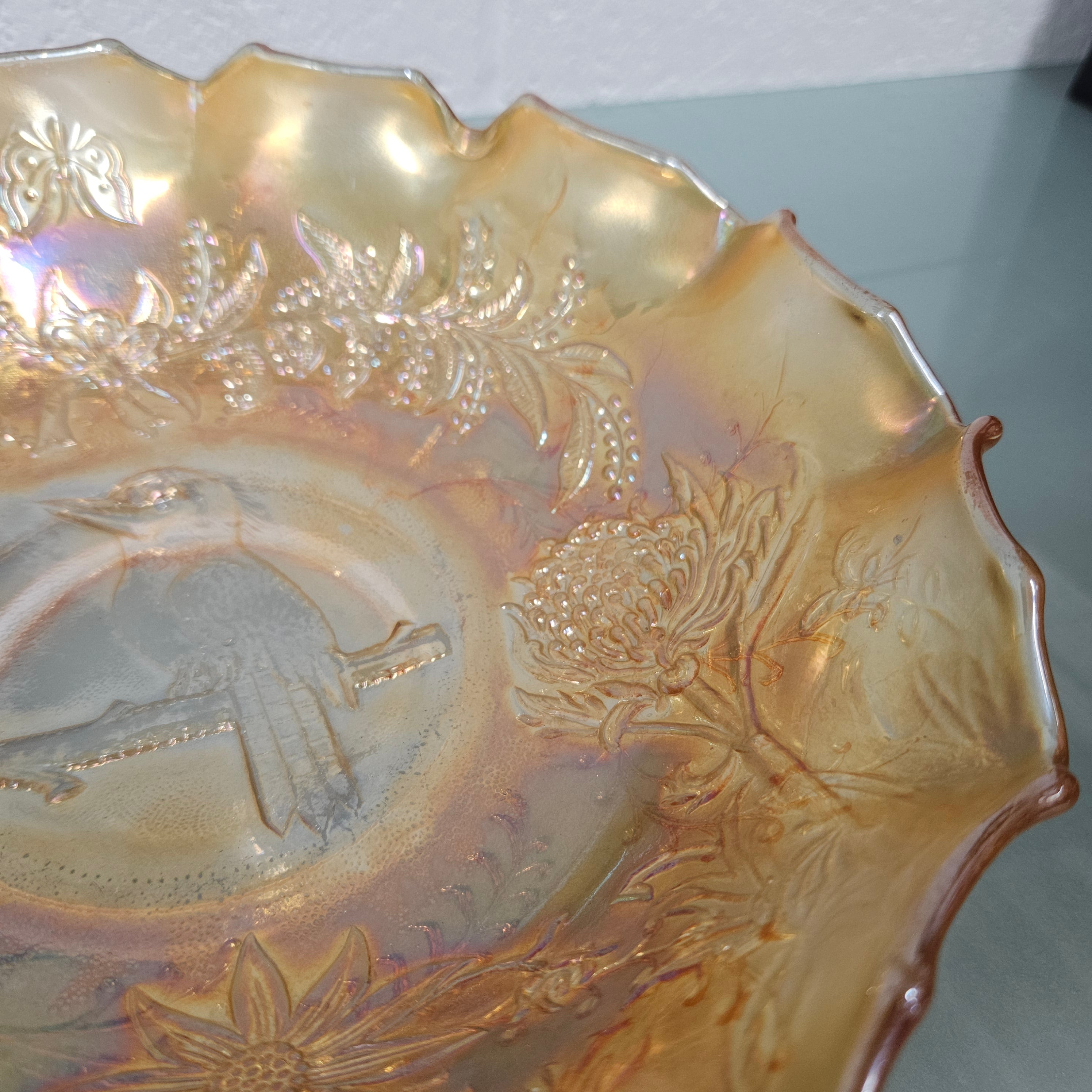 Australian Kookaburra Master Carnival Glass Bowl | Antique & Vintage | Moonee Ponds Antiques | Australia Wide Delivery