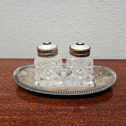 David Andersen Norway Crystal Sterling Silver Enamel Salt & Pepper Shakers On Tray | Antique & Vintage | Moonee Ponds Antiques | Australia Wide Delivery