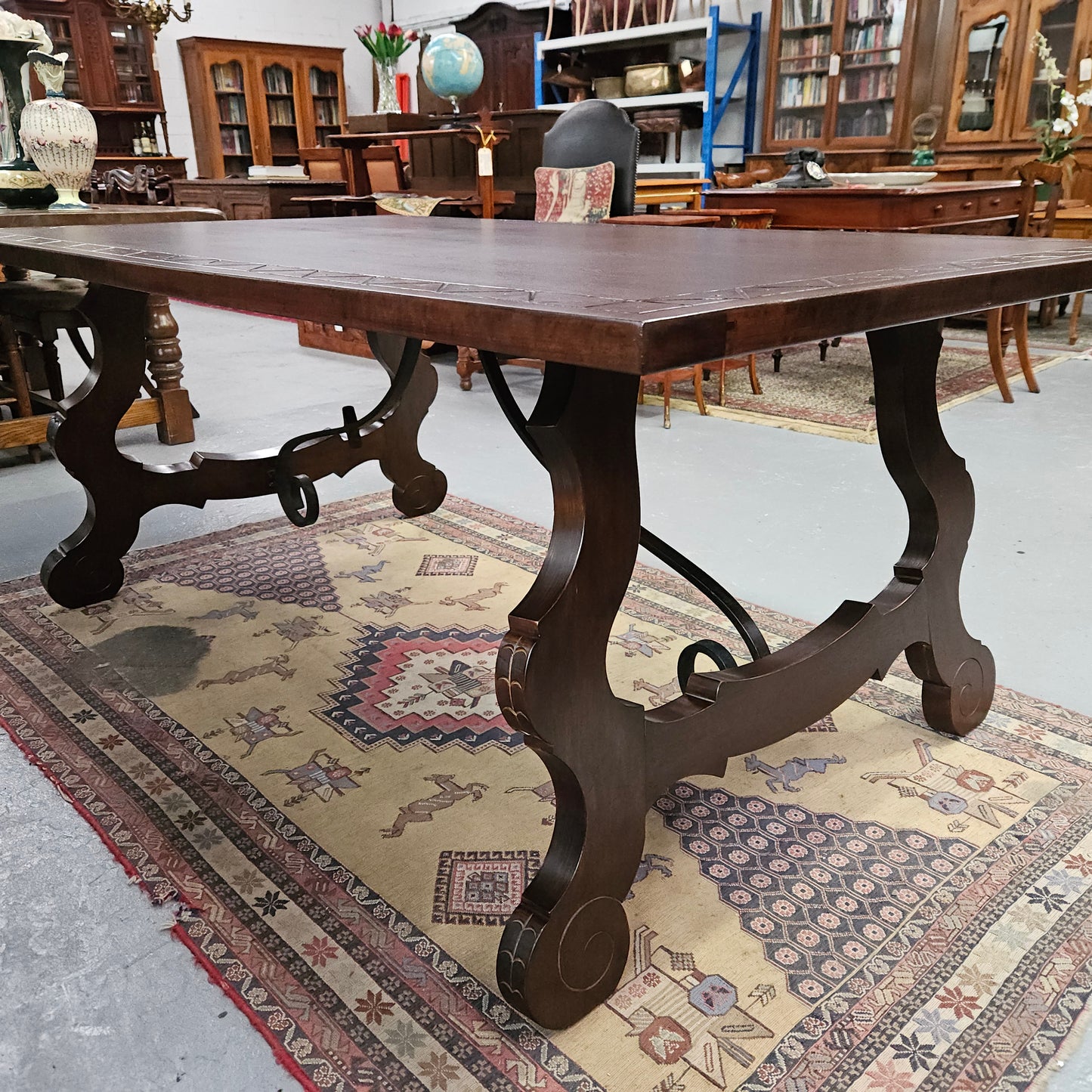 Vintage Walnut Spanish Style Farmhouse Table