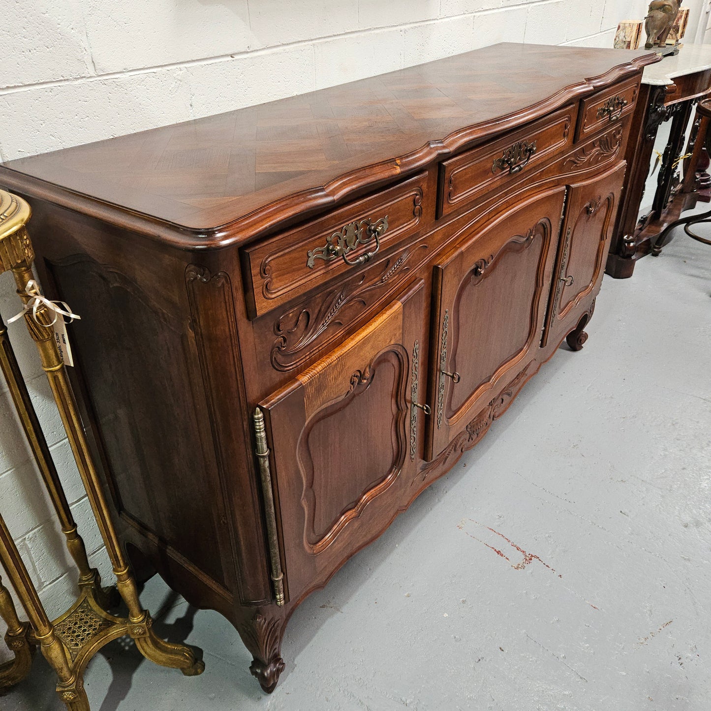 Louis XV Style Walnut Sideboard With Three Drawers & Three Doors