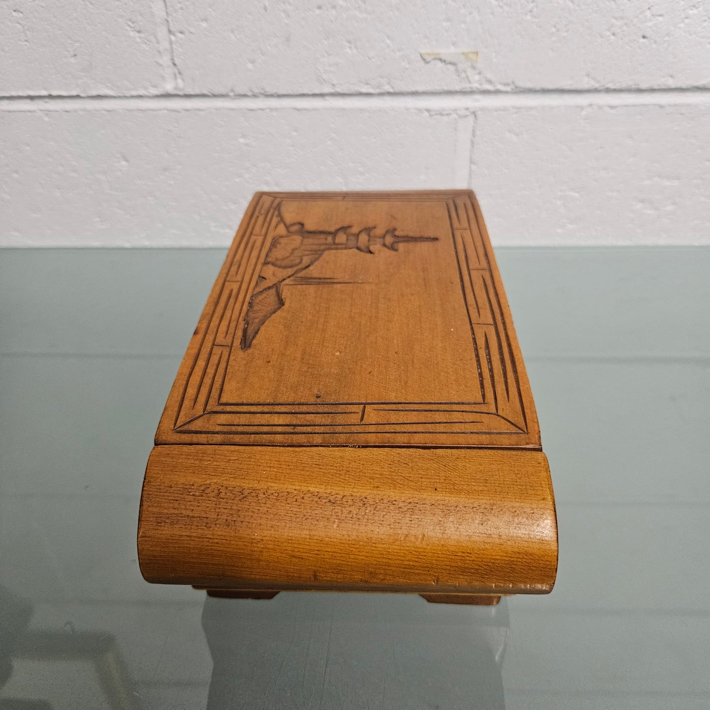 Vintage Miniature Camphorwood Carved Jewellery Box