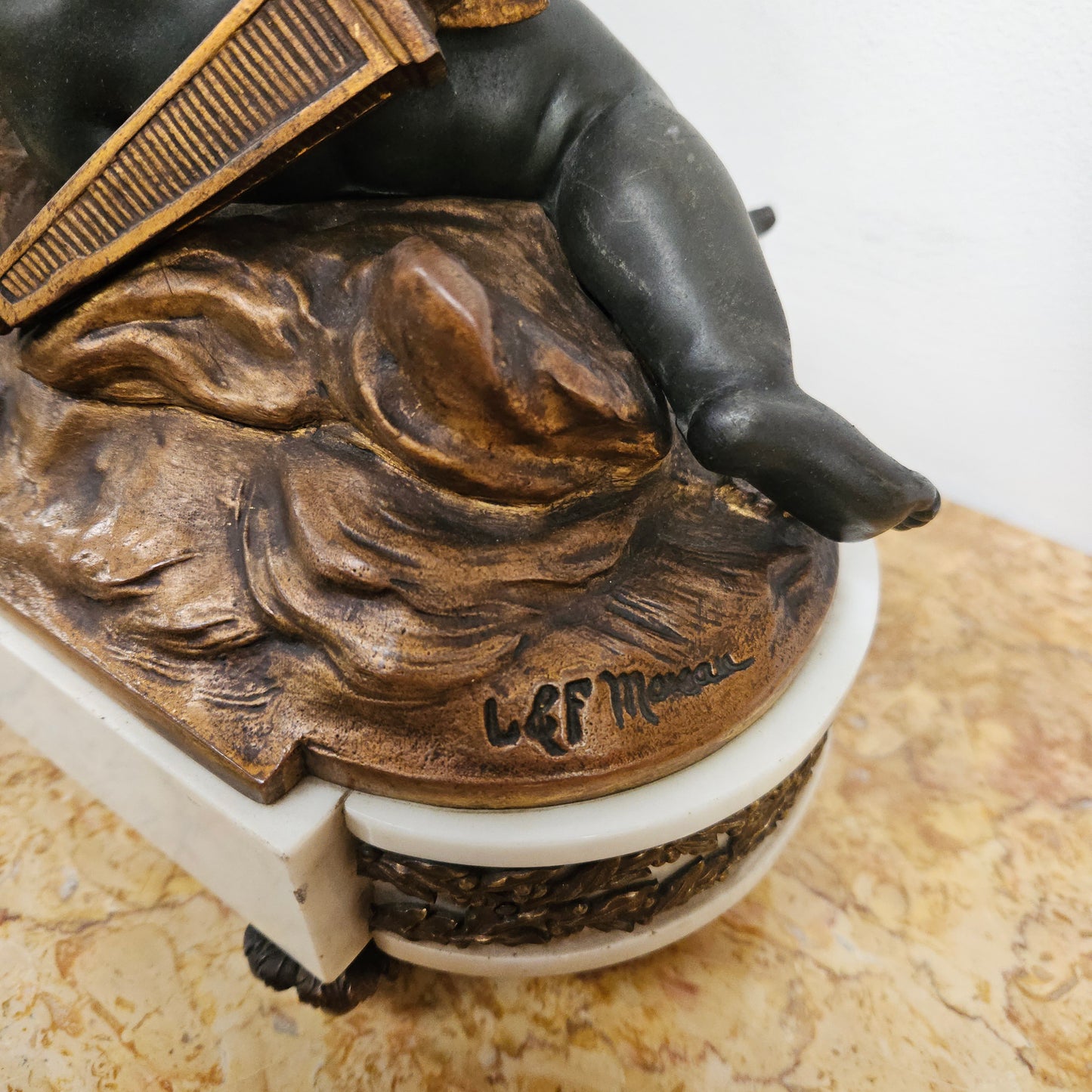 French Cherub Gilt & Marble Mantle Clock