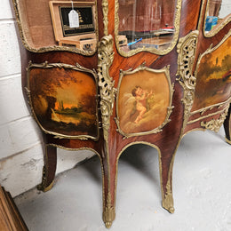 Rare Rosewood Vitrine With Stunning Hand Painted Panels & Gilt Bronze Ormolu trim