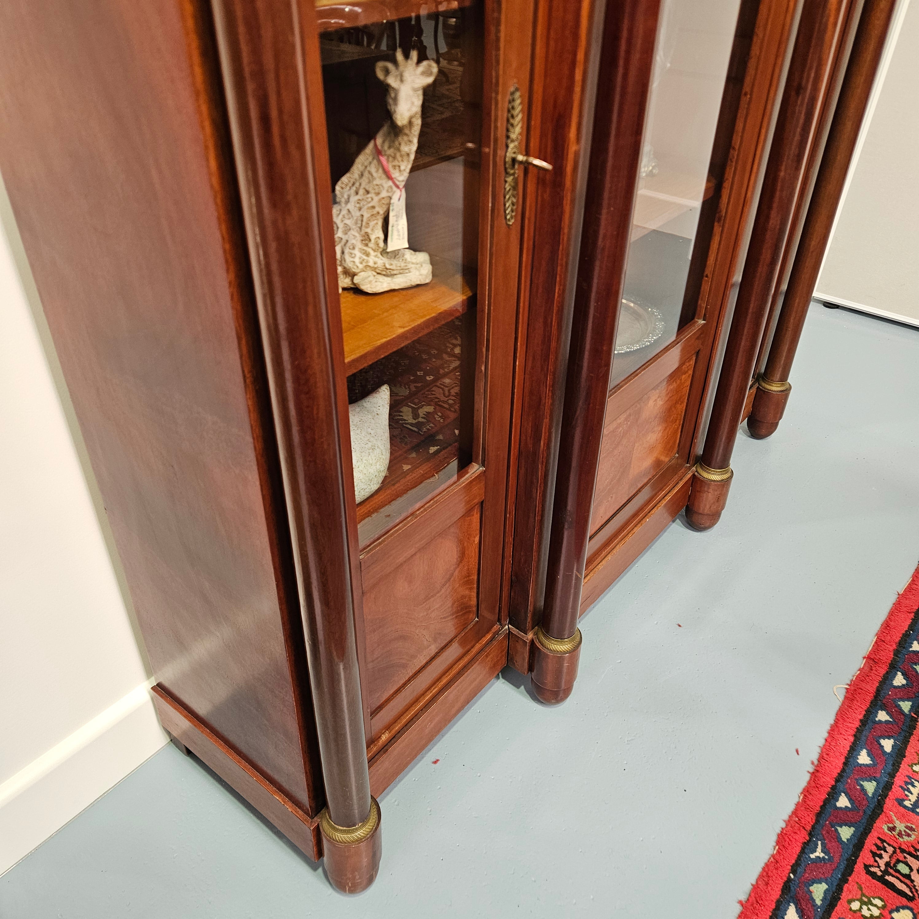 Large Empire Style Mahogany Three Door Display Cabinet