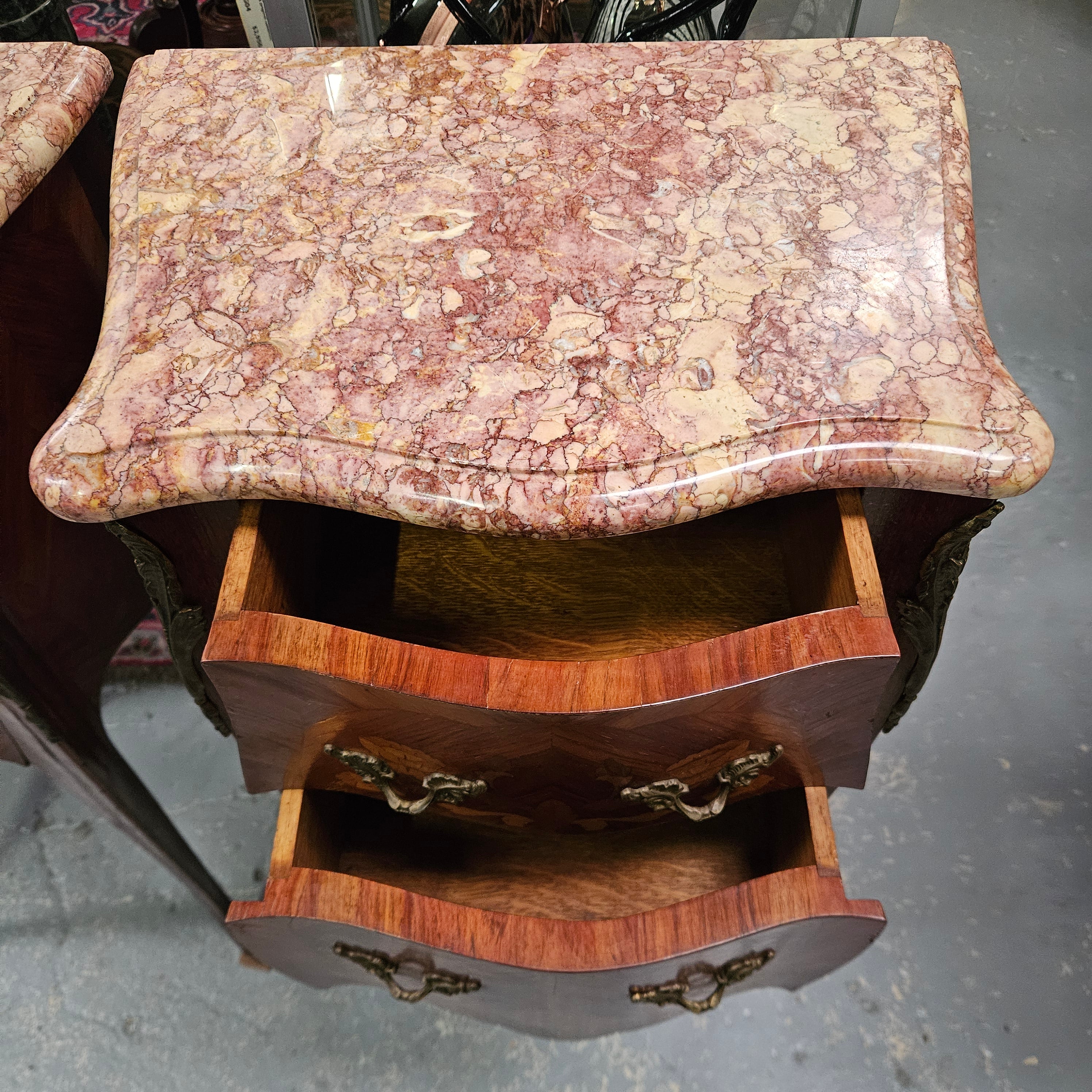 Louis XVth Style Marble Top Pair Bedsides | Antique & Vintage | Moonee Ponds Antiques | Australia Wide Delivery