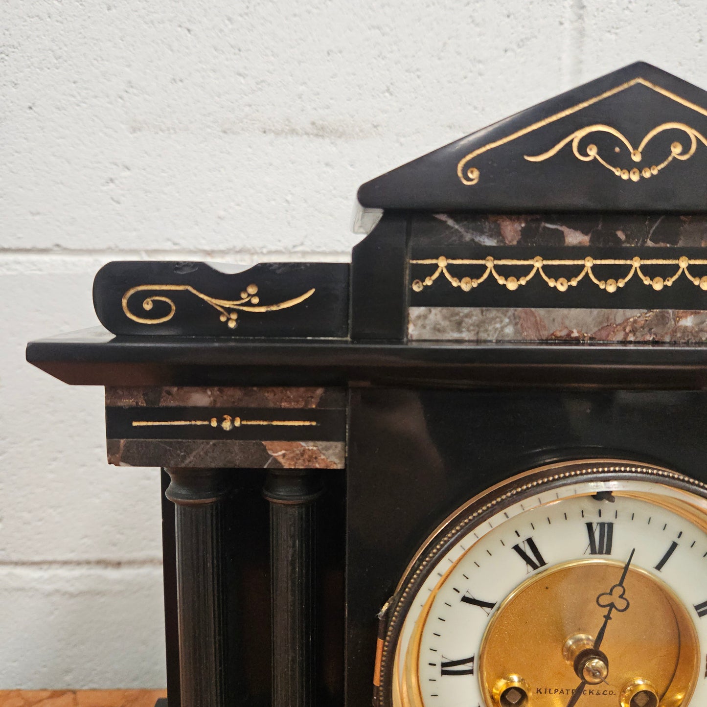 Stunning Kilpatrick & Co Mantle Clock Inlaid Marble/Slate Case