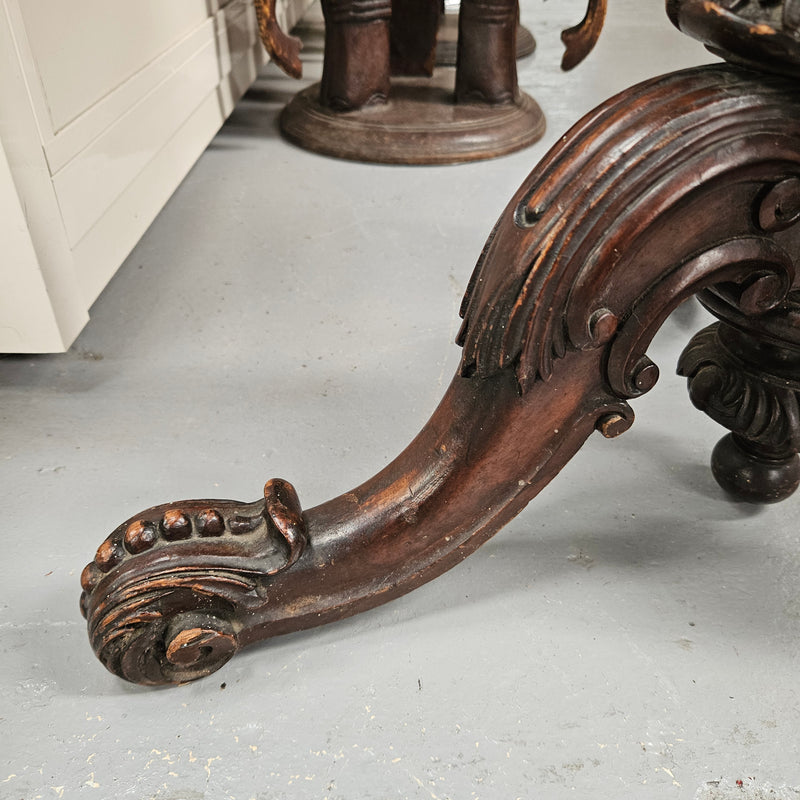 Victorian Marble Top & Carved Walnut Base Occasional Table