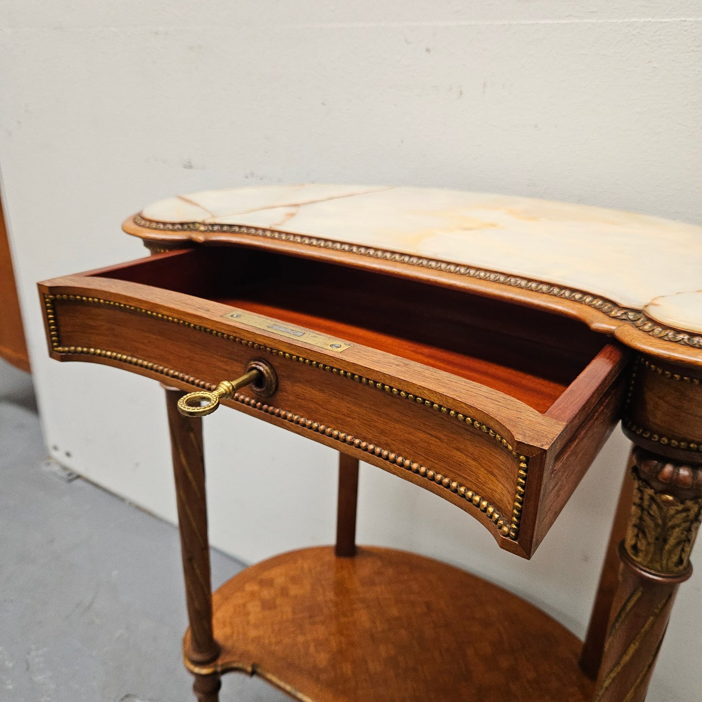 Louis XVIth Style Kidney Shape, Marble Top, Ormolu Trim Side Table