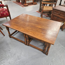 Large Period Style French Oak Coffee Table With Two Pull Out Side Tables | Antique & Vintage | Moonee Ponds Antiques | Australia Wide Delivery