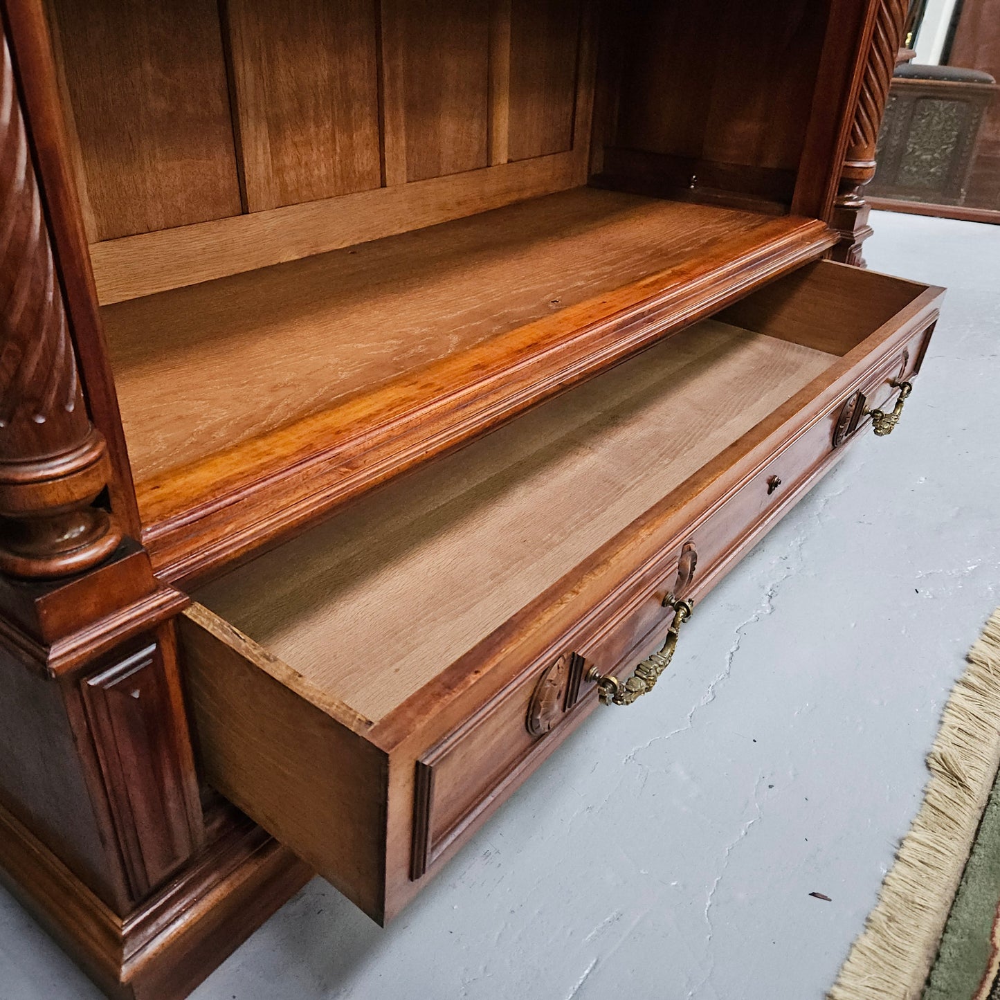 Henry 2nd Style 19th Century Walnut Open Bookcase With Drawer