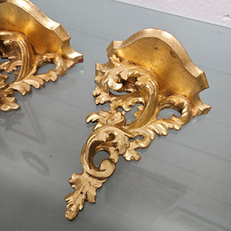 Pair Of Gilt & Wood Carved Wall Shelf Brackets